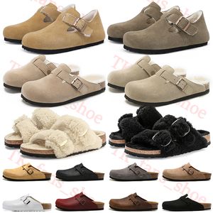 Designer-Bostons-Clogs-Sandalen, luxuriöse Birkinstocks-Arizonas-Flip-Flops, Plateau-Trainer, Schnallenhausschuhe, Kork, flache Sohle, weiches Shearling-Wildleder, Herren-Damen-Loafer