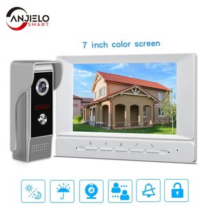 Sistema de intercomunicação de vídeo com fio, kits de campainha de 7 polegadas, suporte para monitoramento de desbloqueio para casa, escritório, apartamento 240111