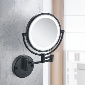 Pennelli Specchi per il trucco Specchio da parete in ottone dorato spazzolato nero/spazzolato Specchio da bagno con ingrandimento 3 X/5x/10x e pieghevole a doppio lato con luce a LED