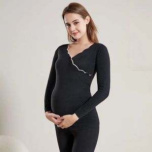 Set di biancheria intima termica da donna in gravidanza Set di vestiti autunnali Pantaloni per allattamento dopo il parto Coppa del reggiseno per allattamento maternità 240111