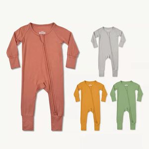 Детский комбинезон на молнии из бамбукового волокна для детей 0-18 месяцев, мягкая одежда с длинными рукавами для маленьких мальчиков и девочек, однотонные комбинезоны для новорожденных, детский комбинезон, пижамы для девочек 240111