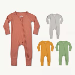 0-18m fibra de bambu bebê zíper macacão macio manga longa bebê menino menina roupas sólida nascido onesies bebê macacão meninas pijamas 240111