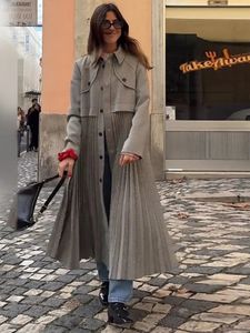 Cappotto da donna a pieghe in misto lana con risvolto cappotto caldo monopetto a maniche lunghe elegante e ampio 2024 cappotto da strada delle nuove donne 240112