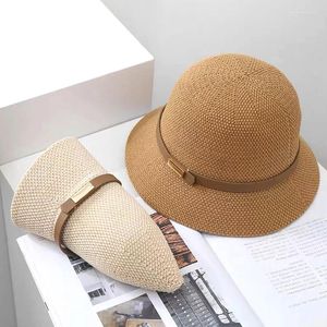 Cappelli a tesa larga Cappello estivo da donna Elegante berretto da spiaggia da viaggio Cintura solare Decorazione Secchio Protezione solare Retro Traspirante Vacanza all'aperto