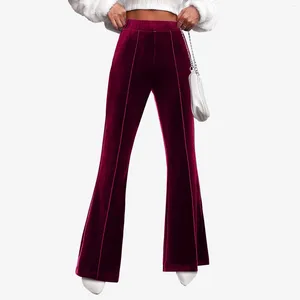 Women's Pants Velvet Flared 2024 Spring Autumn Slim Elegant High Waist For Women Office Ladies Solid Boots Cut Trousers