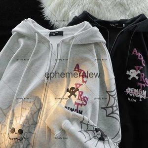 Men's Hoodies Sweatshirts American New Spider Skull Print Cardigan Sweater Female Y2K High Street Fashion Punk Loose Casual Hoodie Coatephemeralew