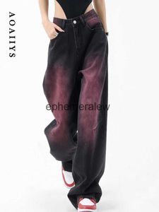 Women's Jeans Pants Capris Aoaiiys Women High Waisted 2023 Tie Dye Fashion Streetwear Washed Casual Designer Y2K Wide Leg