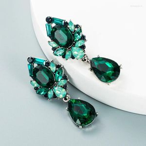 Orecchini pendenti grandi classici geometrici verde intenso cristallo viola chiaro nappa trasparente grosso pendente zircone per gioielli da donna