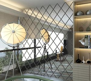 Specchi Adesivi murali specchio acrilico 3D Adesivo a forma di diamanti TV fai da te Sfondo decorativo Decorazione domestica4819339