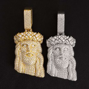 Custom Iced Out Hip Hop S925 Plated Gold Jewelry Face Head Baguette Vvs Piece 925 Big Silver Mossinate Diamond Jesus Pendant