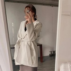 Over Long Caramel Colour Blazer Women Wool Blended Jacket Clothes Outerwear Tweed Coats for Women Solid Trench Coat Dress White 240112