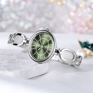 Women's Delicate Alloy Compact Lightweight Luxury Oval Retro Roman High profile Horizontal bracelet Quartz waterproof watch