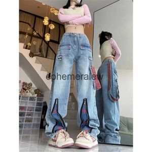 Jeans femininos americano novo hip-hop reto retro zíper estrela design sentido ferramental jeans y2k rua dopamina calças largas para homens e mulheresephemeralew