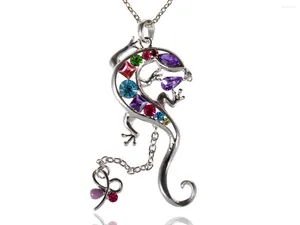 Hänghalsband Rose Silvery Tone Multicolored Crystal Rhinestones Lizard Butterfly Halsband för kvinnliga gåvor