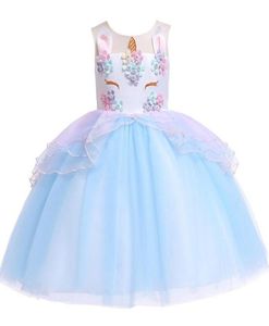 Europa Neonate Abito Applique Cartoon Unicorno Bambini Gonna di garza Baby Kids Party Dress Ragazza Abito da ballo in pizzo Tutu Principessa Dres2998219