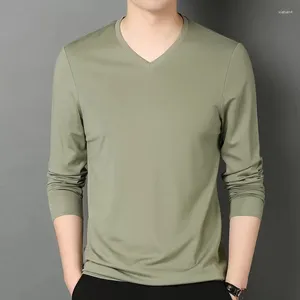 Men's T Shirts V-neck T-shirt Casual Shirt Slim Long Sleeved Pullover Solid Undershirt Man Base Harajuku Black