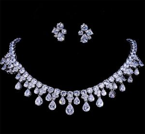Emmaya Zircons High Quality White Gold Color Cubic Zirconia Bridal Wedding Necklace and Earring Set Party Gift 2202243960096