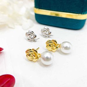 DIY pearl accessory S925 silver studs hollow support flower trendy earrings Q240112