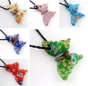 Colares Pingente Atacado 6 pcs Handmade Murano Lampwork Vidro Colorido Ouro Areia Borboleta Fit Colar Jóias Presentes LL08