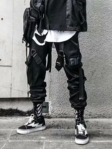 Joggers Cargo Pants for Men Casual Hip Hop Hit Color Pocket Male Trousers Sweatpants Streetwear Ribbons Techwear Pants 240111