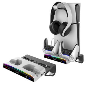 PS5SLIM/PS5 Console Universal Wall Stand PS5 Controller Charging Headphone Rack مع RGB Light Bar