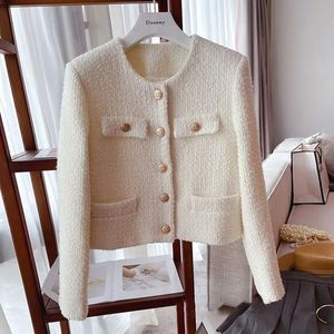 Klasyczny styl tweed płaszcz kieszeni przyczynowy biuro damskie marynarki elegancka żeńska podstawowa odzież wierzchnia 240112