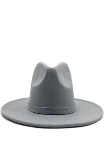 Bred Brim Fedora Hat for Women Solid Color Wool Felt Hat For Men Autumn Winter Panama Gamble Grey Jazz Cap 2010283982363