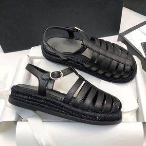 Baotou Roman Sandals Women Espadrilles Sandal Leather Platform Shoe Round Toe Caruct Style Summer Outdoor Flip Flops with Box 509