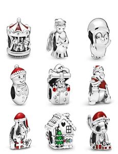 Memnon Jewelry 925 Sterling Silver Anjo do Amor Charme Gingerbread House Charms Boneco de Neve e Chapéu Bead Santa Christmas Carousel Beads Fit Style Pulseiras Diy8028150