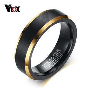 Band vnox volfram karbid bröllop band 6mm guld färg linje ring svart matt färdig manlig engagemang anel smycken