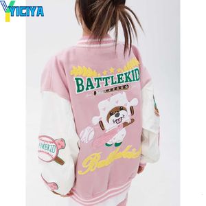 YICIYA Bomberjacke für Damen, Rosa, Uni-Oberbekleidung, Jacken, amerikanische Mode, Y2K-Racing, Oversize-Baseballjacke, Oberteile mit 240111