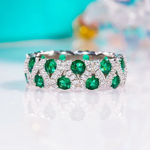 High Jewelry Lab Emerald Ring Solid S925 Sterling Silver Womens Fine Gemstone For Women Party Holiday Gift Luxury 240112