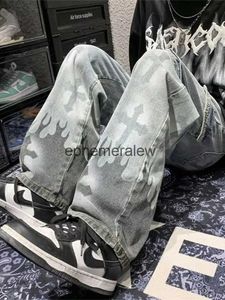 سروال جينز للسيدات capris women ins High Street Fashion Cargo Brouls Hiphop American Vibe Style Sapps Gothic Punk Cross Print