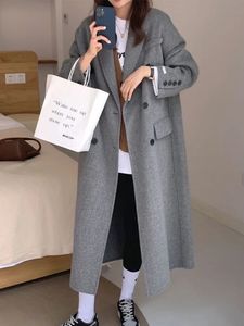 Winter long wool coat women's thick wool jacket women's loose coat women's casual long sleeved cardigan 240112