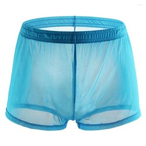 Cuecas masculinas transparentes boxer briefs malha sólida cintura fina uso diário erótico hombre ultra-fino ver através de lingerie