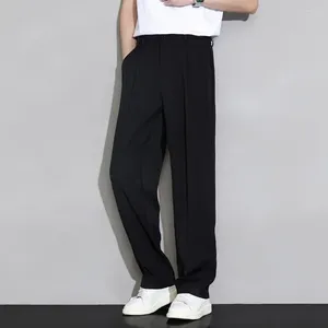 Men's Pants Men Suit Ice Silk Wide Leg Business Trousers With Elastic Waist Pockets Casual Long For Draped Thin Look