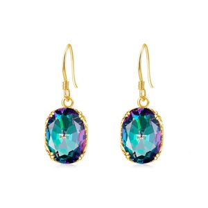 Trending Mystic Topaz guldörhängen för kvinna med stenar Rainbow Fire Color Large Wedding Party Luxury Jewelry Birthday Present 240112