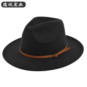 Fedora marrom cinto de lã bowler cowboy vintage imitação de lã chapéu de feltro borda plana boné bf151 240111