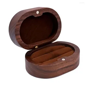 Jewelry Pouches Walnut Wood Ring Box Handmade Wooden Rustic With Lid Velvet Magnet Closure For Wedding Storage Proposal Her