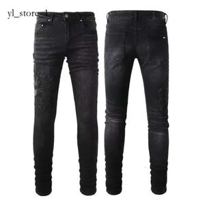 Amirj JeansデザイナーJeanshigh Street Hole Star Patch Men's Womens Amirj Star Embroidery Panret