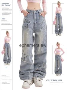 Damskie spodnie dżinsowe Capris Houzhou Y2K 90S Streetwear Star Women Vintage w trudnej sytuacji Blue Buggy Denim American Retro szerokie spodnie w stylu koreański