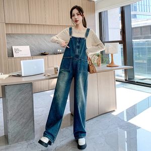 Spring Fashion Denim Maternity Jumpsuits Wide Leg Loose Straight Overalls Pants Clothes for Pregnant Women Pregnancy Jeans 240111