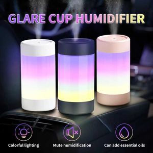 Nachtlichter LED Buntes Licht mit Luftbefeuchter Mini tragbarer USB-Ladegerät 7-Farben-Lampenbefeuchter für Fahrzeugbüro Reisen Indoor Home YQ240112