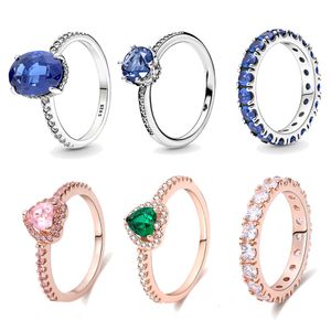 Sier Colors Ring Blue Crown для женщин CZ CZ Cubic Звездный Звездный Луна Цветок Свадебные украшения кольца кольца подарки