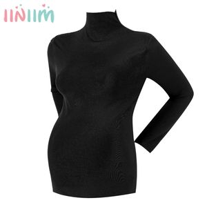 Autunno Maternità Collo alto Che tocca il fondo Camicie Allentato Stretch Soft Top Vestiti per le donne incinte Dolcevita Gravidanza 240111