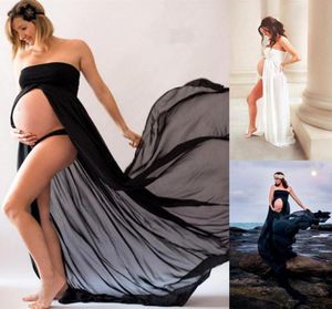 Umstandskleider Schwangeres Kleid Spitze Langes Maxikleid Po-Shooting Pografie-Requisiten Schwangerschaft Schwarz Weiß Trägerlos3604640