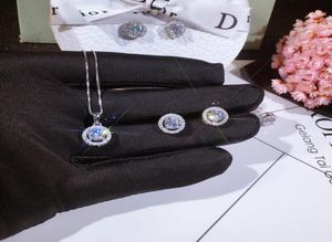 Set di gioielli di lusso nuovo arrivo fatto a mano in argento sterling 925 taglio rotondo topazio bianco diamanti CZ pietre preziose collana da donna orecchino a perno2381286