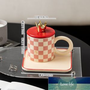 Kreatywne szachownicze danie ceramiczne z okładką łyżka duża okrągła uchwyt kubek biurowy kubek domowy dom do picia filiżanka