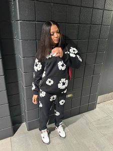 KAPOK KAPOK PRINT LOOK CASURE 2 PIECE SET Höst Vinter Huven långärmad huvtröjor Hög midja byxor sportiga jogger streetwear