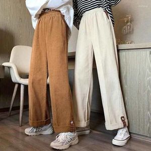 Spodnie damskie Zoki Fashion Women Corduroy szeroka noga Fall Koreańska wysoka talia preppy ciepłe swobodne spodnie luźne wszystkie pasują prosto